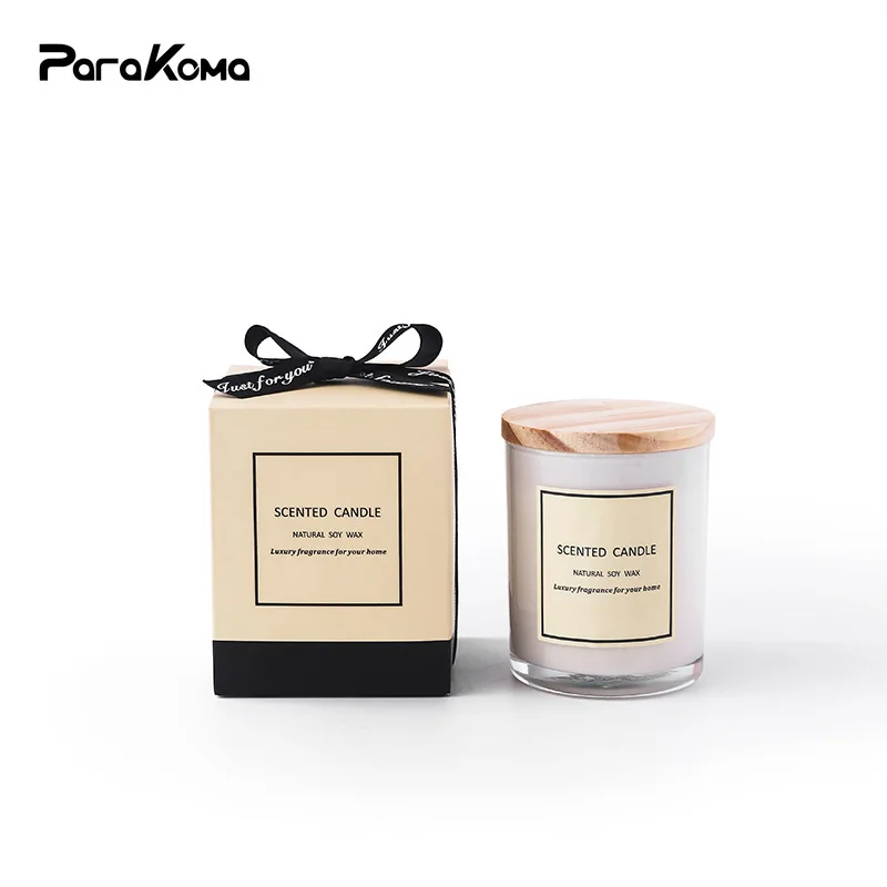 Белая стеклянная чашка с деревянной крышкой Ароматизированная лента для свечей