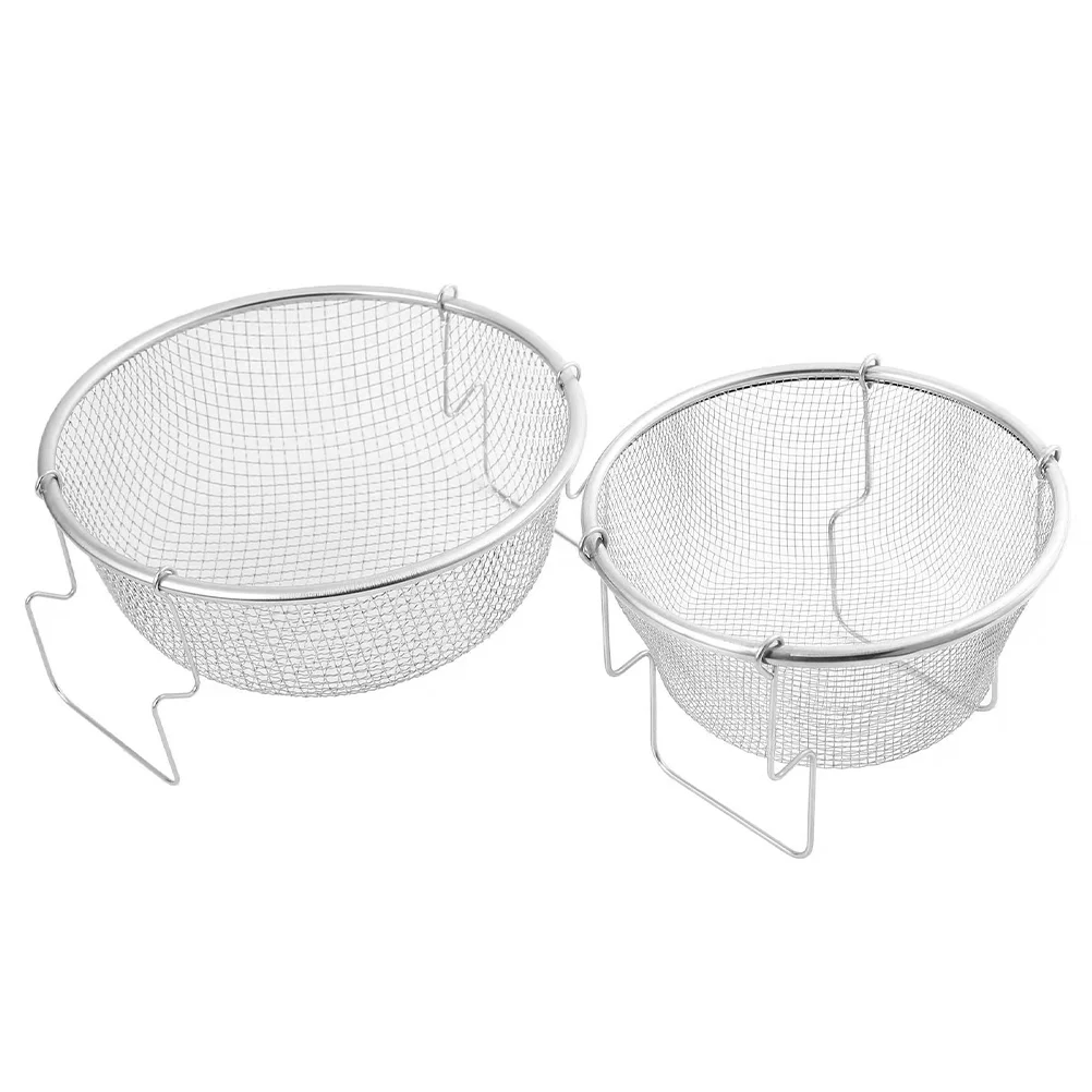 

2pcs Poratble Round Stainless Steel Reusable Non-stick Strainer Wire Fry Strainer Potato Fry Basket