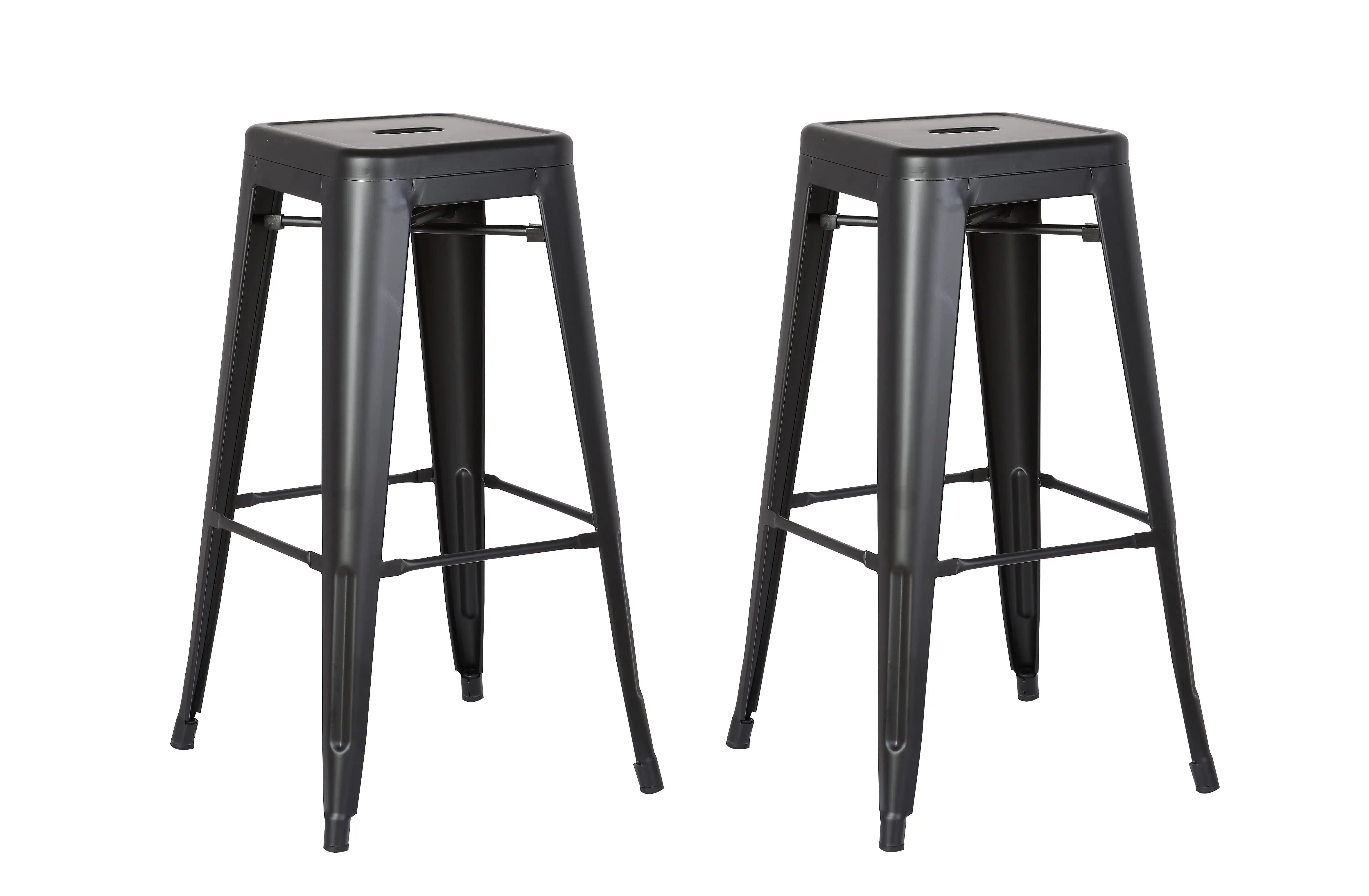 

Modern Backless Light Weight Industrial Metal Barstool 4 Leg Design, 24" Seat Bar Stools (Set of 2), Matte Black Finish