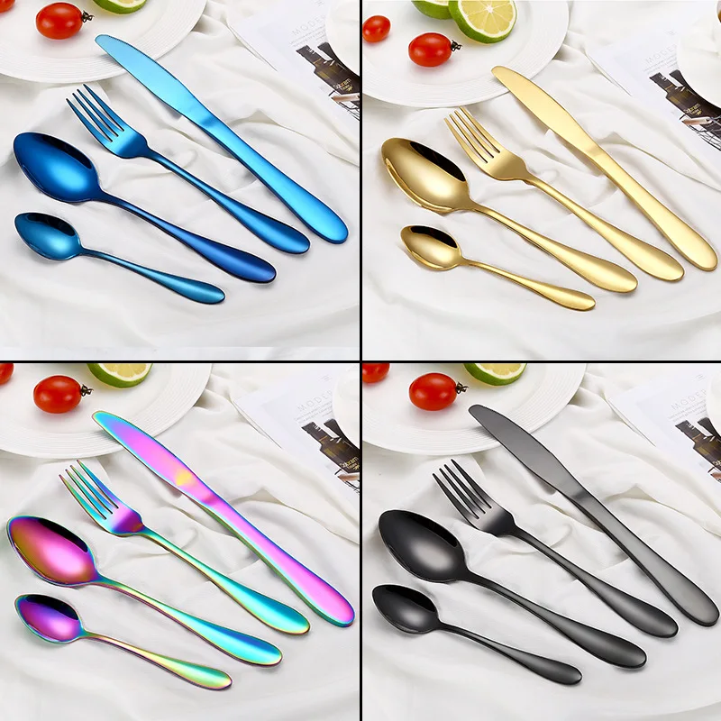 Custom Stainless Steel Cutlery Set Gold Dinnerware Set Western Food Cutlery Tableware Dinnerware Gift Forks Knives Spoons images - 6