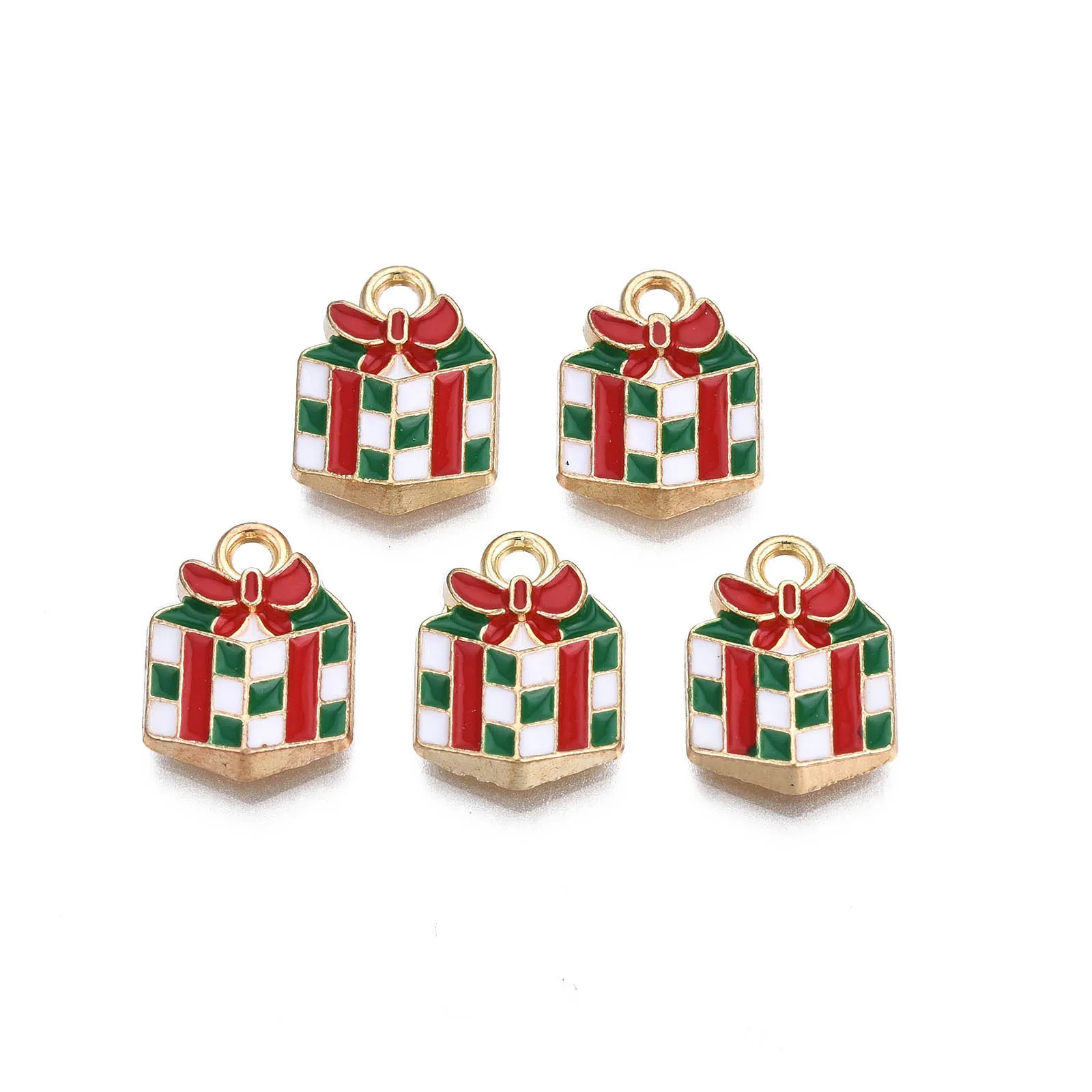 200Pcs Alloy Enamel Pendants With Crystal Rhinestone  Christmas Snowflake Tree Charms For Necklace Earring Diy Jewelry Making