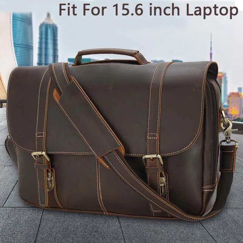 Luufan Vintage Men's Business Handbag Genuine Leather 15.6 