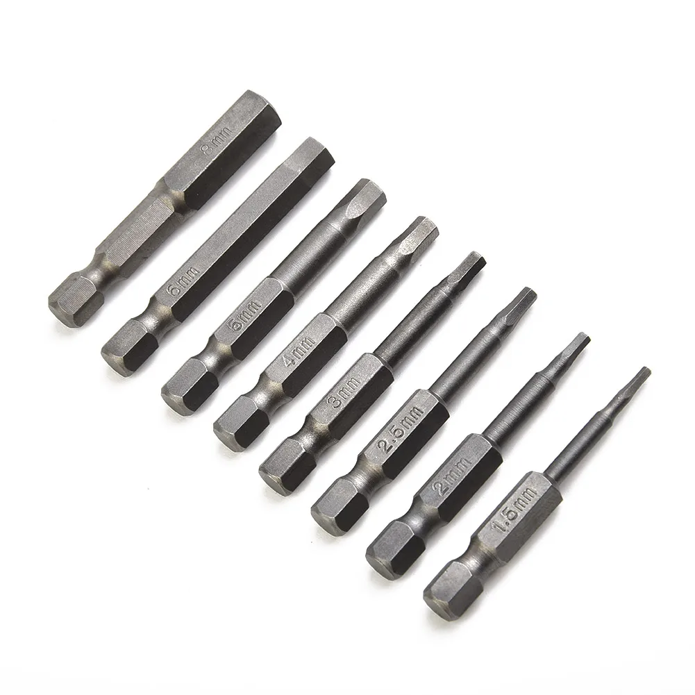 

8Pcs H1.5-H8 50mm 1/4in Shank Hex Magnetic Head Screw Driver Screwdriver Bit Set Magnetic Anti Slip Electric Hex Shank