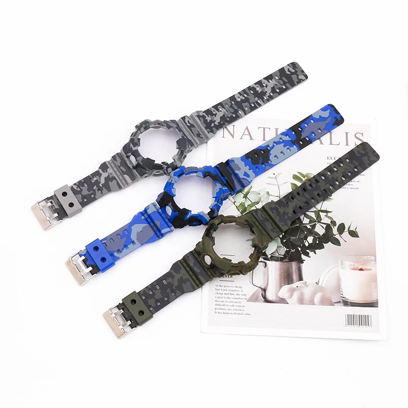 Camo Resin strap Watch case Set for Casio G-shock GA-700 GA-710 GA-735 Men's and women's strap Watch accessories