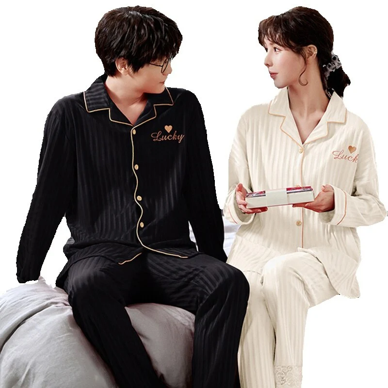 QUHENG 2022 Newest Sleepwear Cotton Pajamas Couple Set Autumn and Winter Pyjamas Suit Pijama Women Men Loungewear Plus Size Set