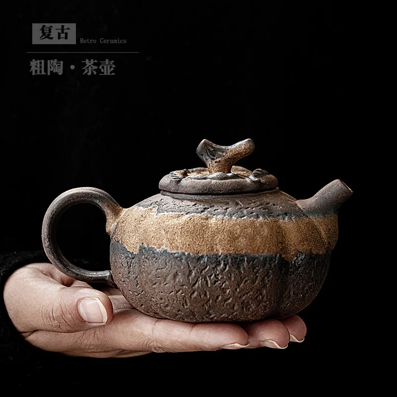 

Керамический чайник в стиле ретро, домашний одинарный чайник, имитация дров, фарфоровый семейный чайный набор, чайник в японском стиле с фил...