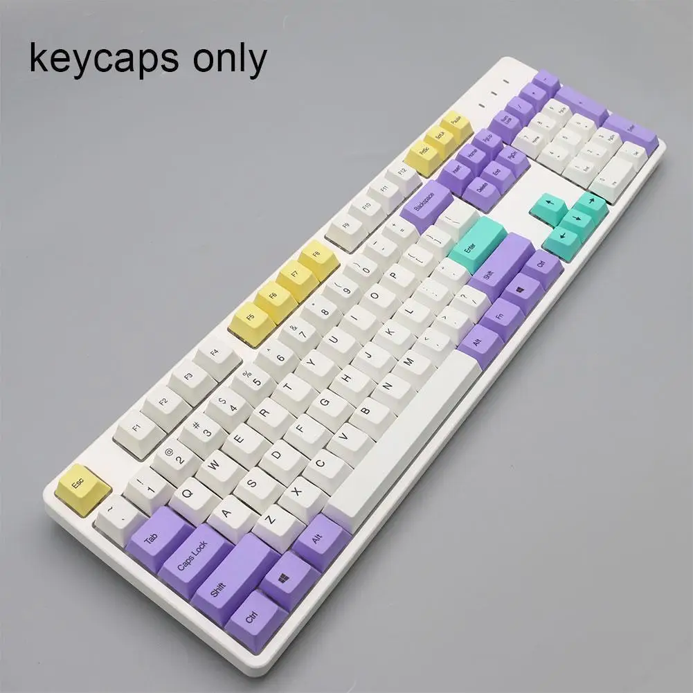 

128 Keys Purple Color Cyan Yellow PBT Sublimation Rose Blue Key MX Switch Mechanical Keyboard Key Caps Height