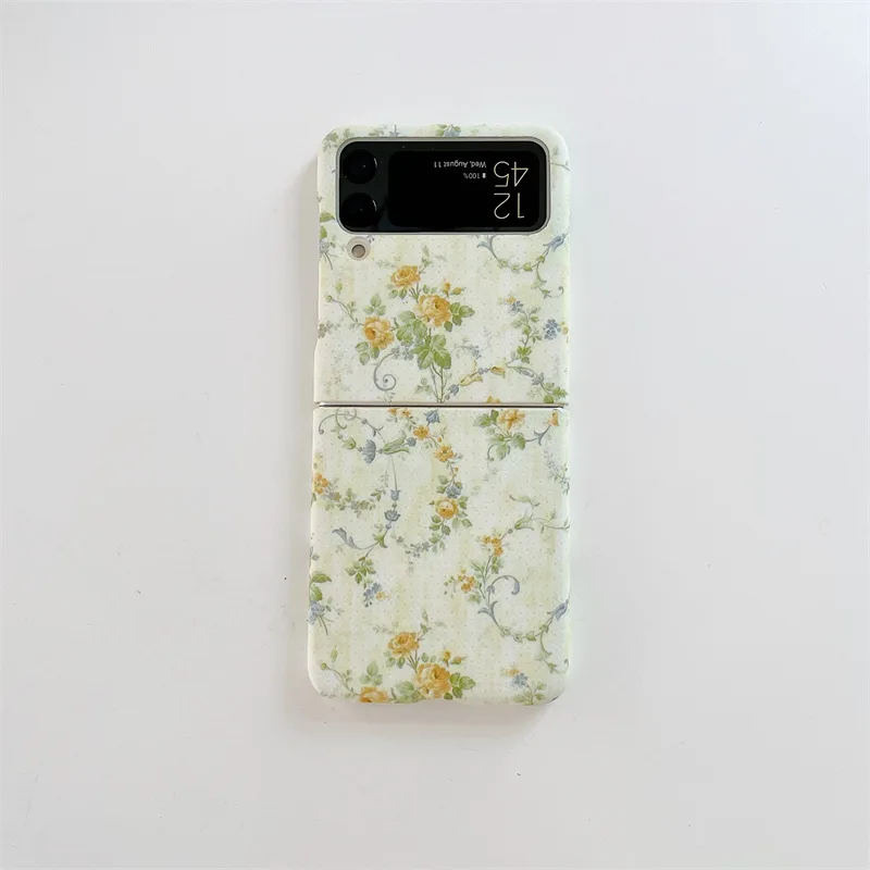 

Fashion Korean Yellow Roses Phone Case for Samsung Galaxy Z Flip 3 5G Hard PC Back Cover for ZFlip3 Case Protective Shell