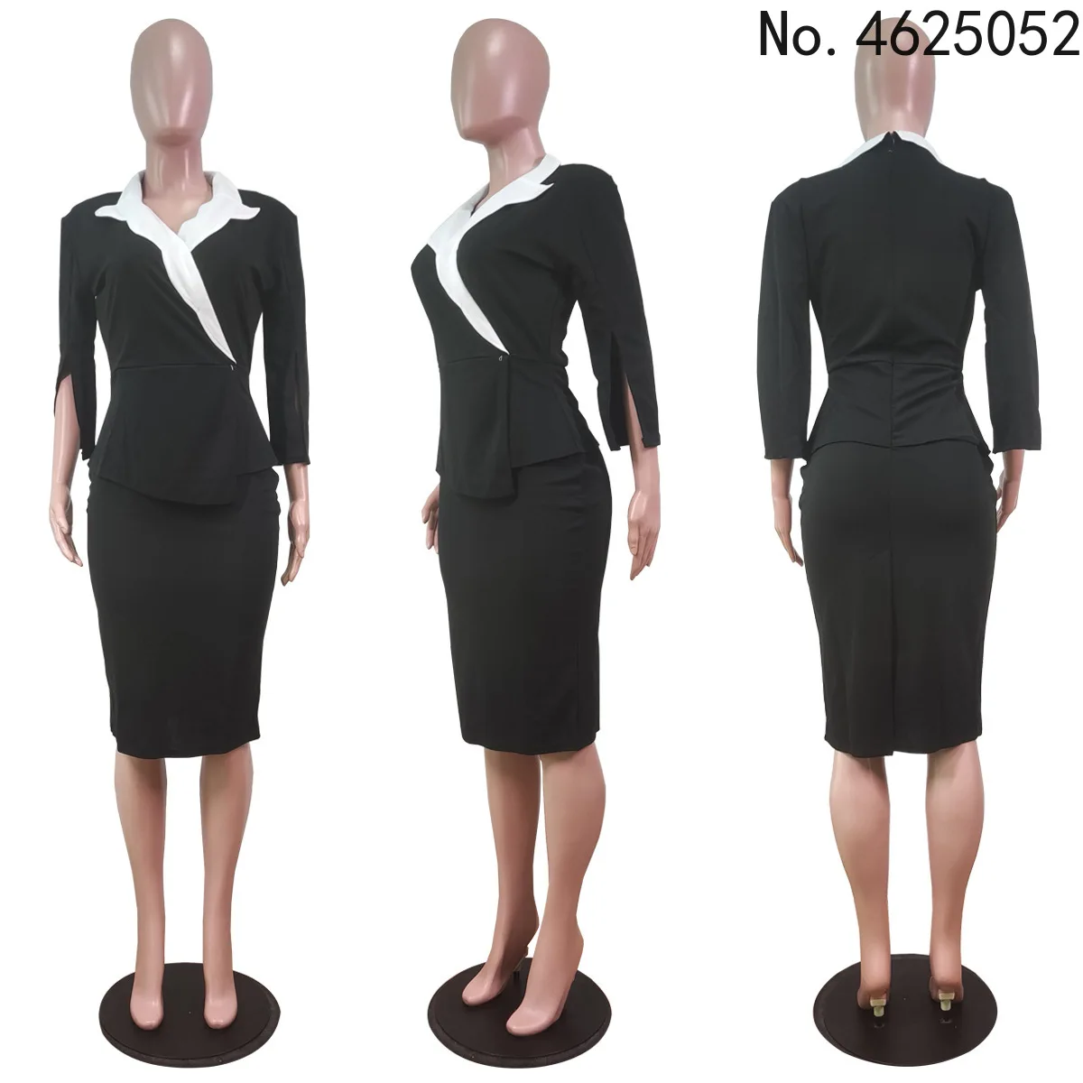 

Женское платье в европейском и американском стиле, элегантное приталенное офисное платье на бедрах с отложным воротником и рукавами с разр...