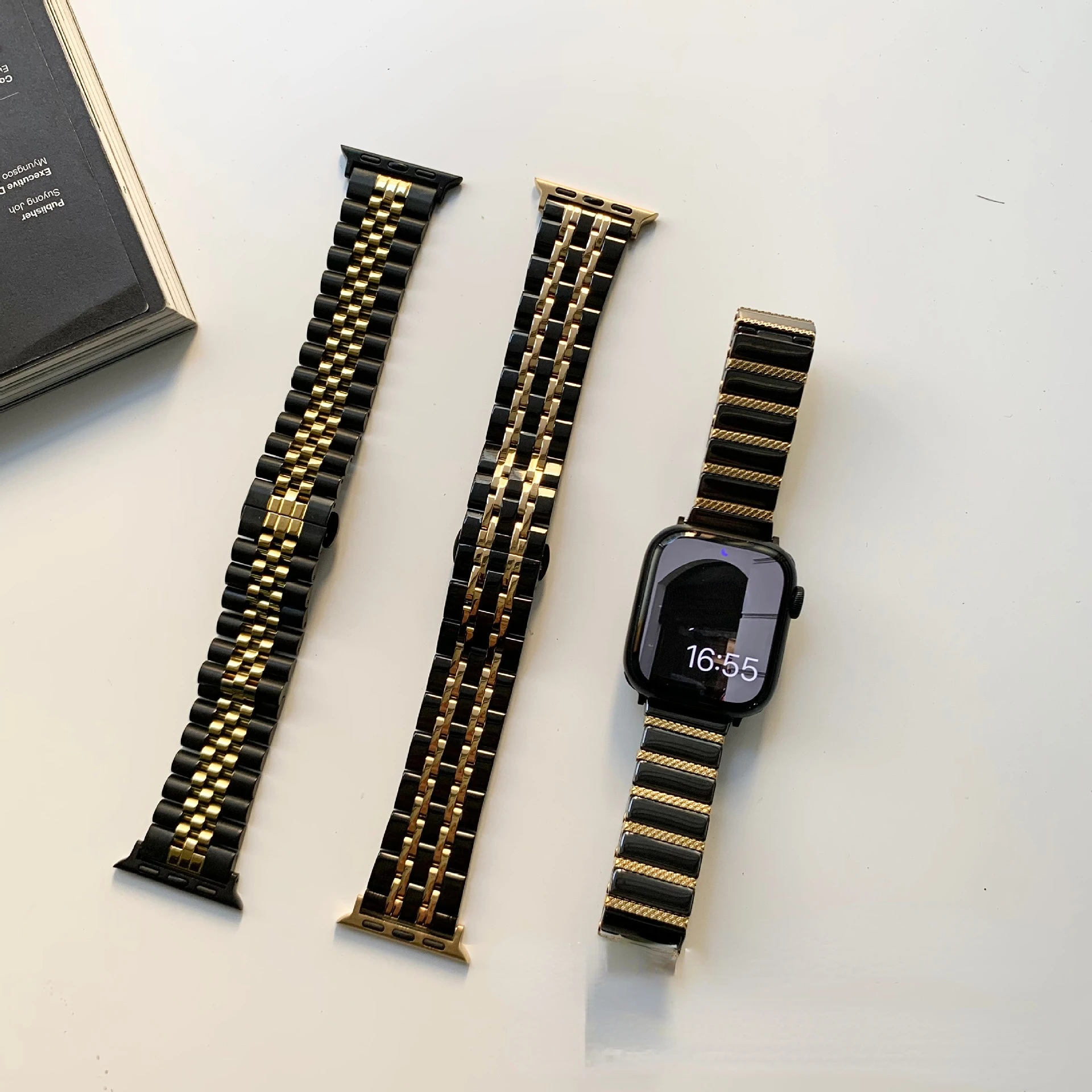 

Ремешок из нержавеющей стали для Apple Watch, черный Ультратонкий браслет 49 мм для iWatch 8 7 41 45 мм 6 3 4 5 se 2 40 38 42 44 мм, кожаный браслет