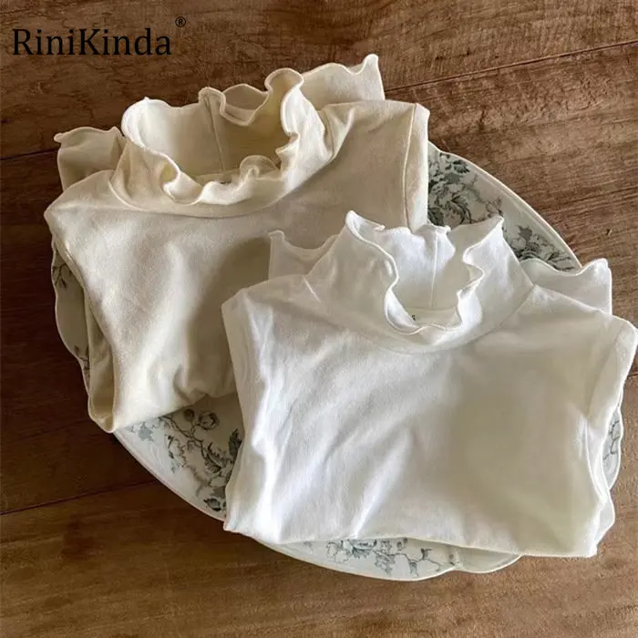 

Детские топы для девочек на весну-лето, однотонная мягкая рубашка с длинными рукавами и оборками, футболки для малышей, одежда, детские костюмы