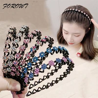 fashion flower rhinestone bangs headband non slip elastic hairbands crystal band bow for women girl hair accessories headwear
