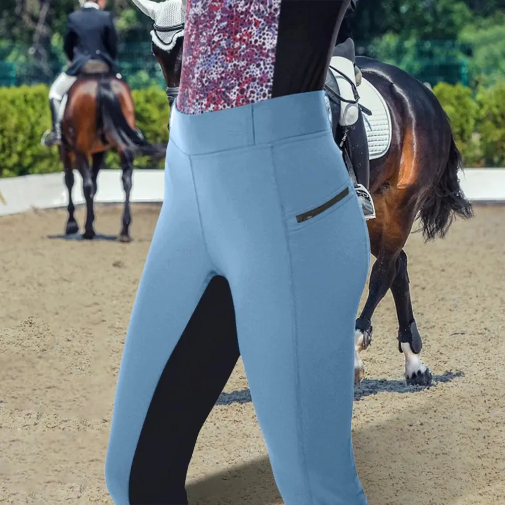 

Equestrian Pants Punk Style Racing Trousers Patchwork Color Women Riding Pants