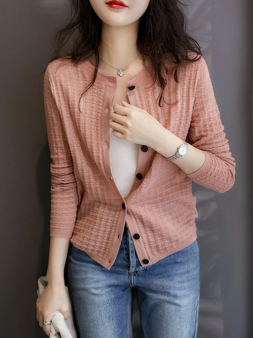 Женский Однотонный Вязаный Кардиган С Длинным Рукавом Повседневное Короткое
