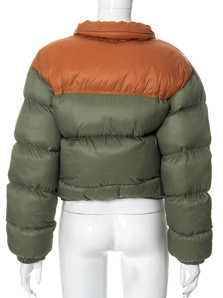 Autumn Winter Fashion Women Jacket New Thick Warm Cotton Coat Contrast Color Short Female Clothes Casual Ladies Streetwear