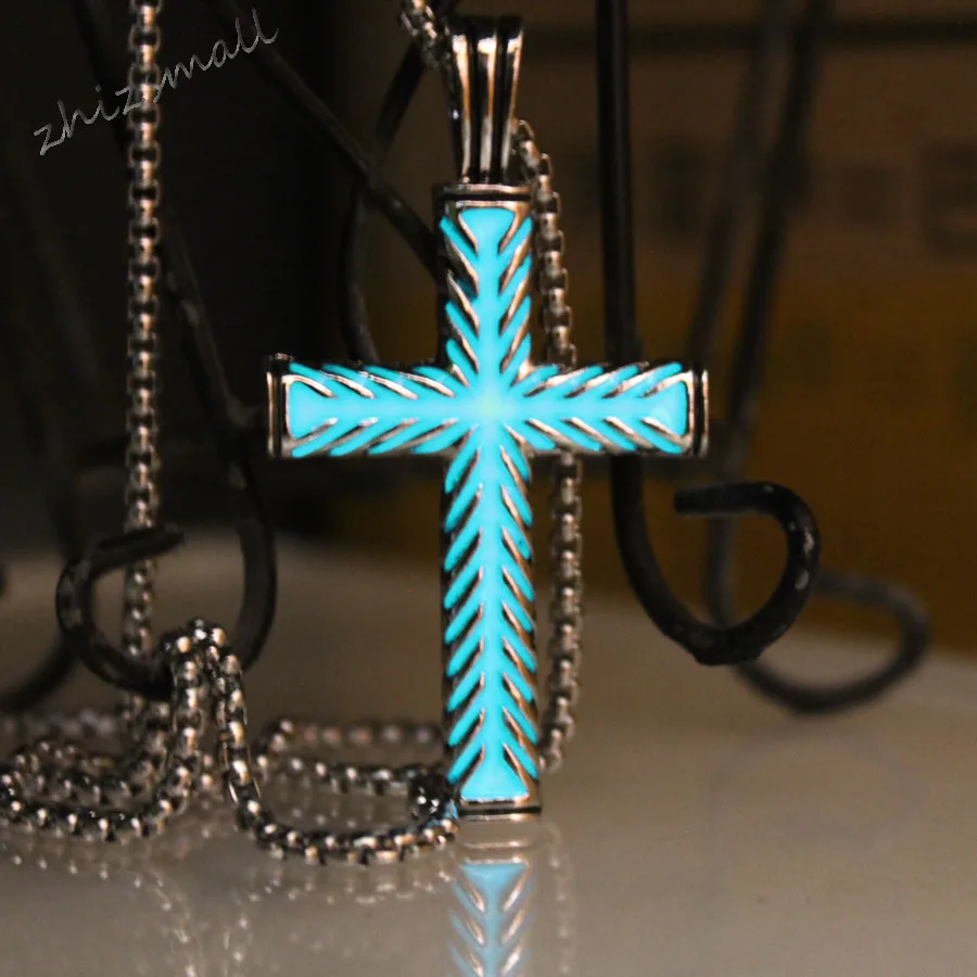 Glowing necklace Cross Necklace Pendent GLOW in the DARK JESUS CROSS Gift For Man Woman BOYS