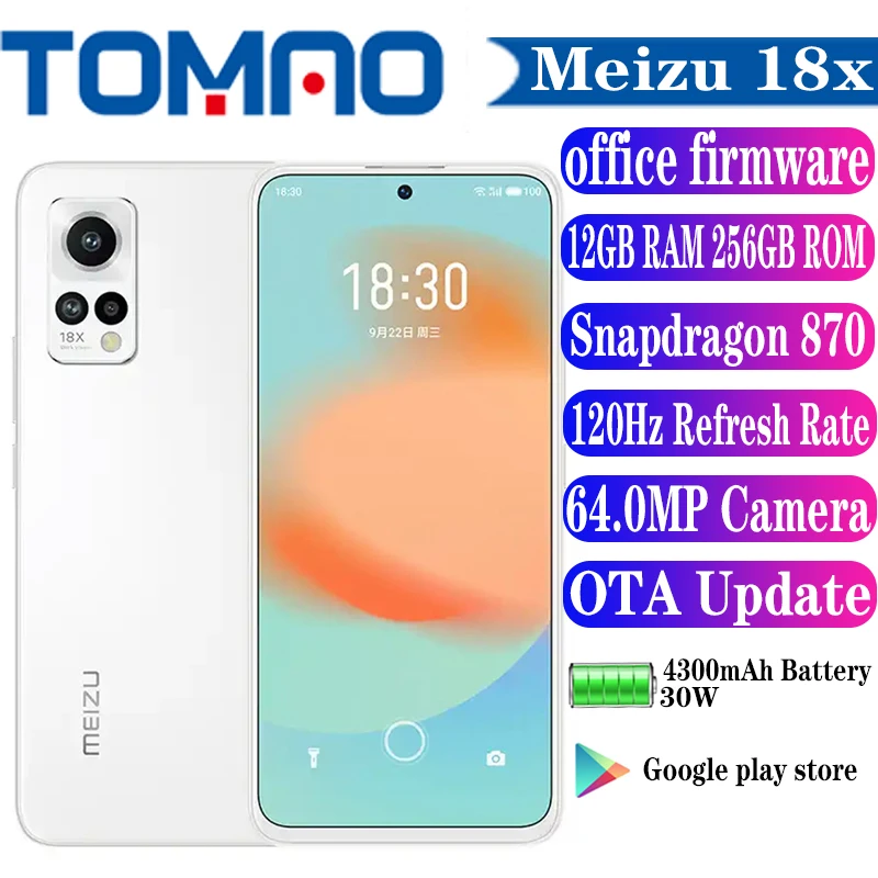Новый сотовый телефон Meizu 18x 5G Snapdragon 870 8 ГБ 12 ОЗУ 128 256 ПЗУ 6 67 дюйма 120 Гц 4300 мАч
