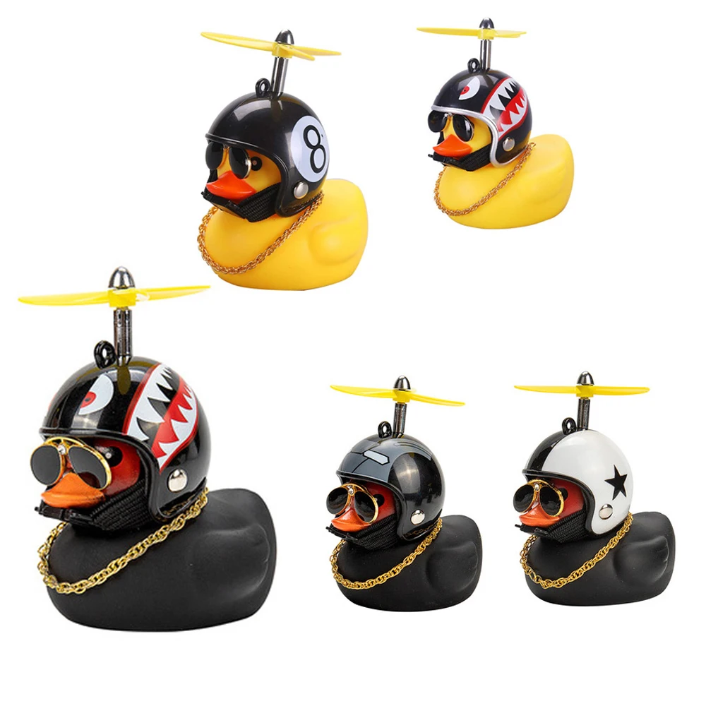 

Black Rubber Duck Toy Car Ornaments Yellow Duck Car Dashboard Decorations Cool Glasses Duck with Propeller Helmet