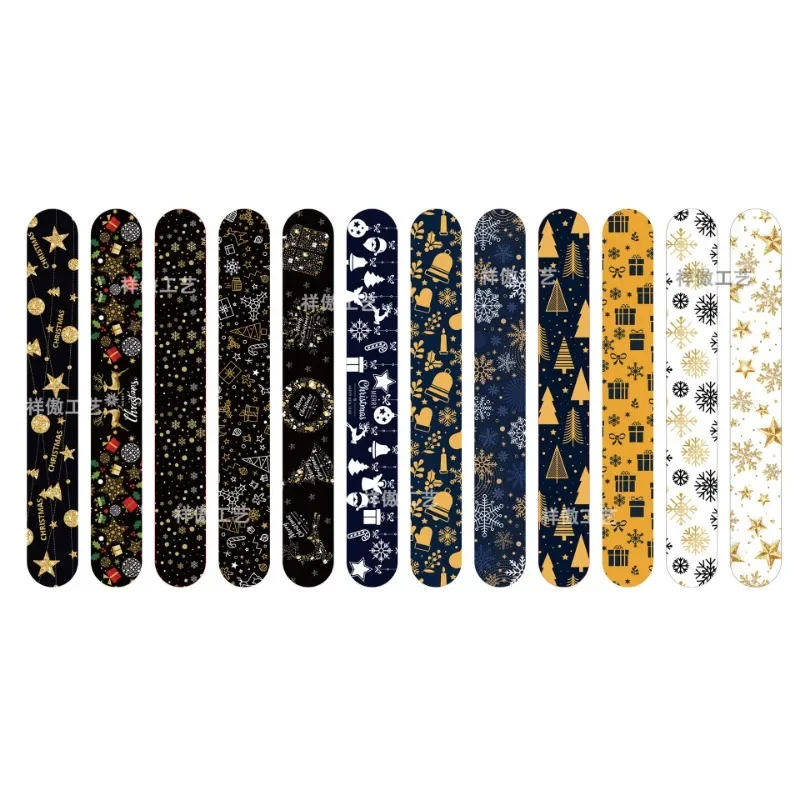 12 шт. рождественские черно-белые золотые браслеты со снежинками и колокольчиками