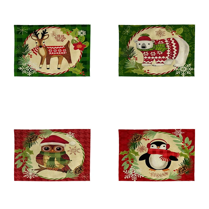 

Merry Christmas Placemat Decoration Deer Bear Dining Table Party Kitchen Accessories Bowl Coaster Drink Placemat