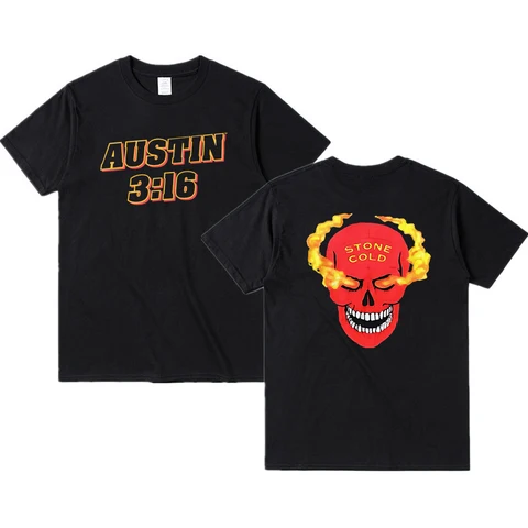 Модная свободная летняя футболка большого размера, мужская футболка Stone Cold Steve Austin Skull 3, 16-дюймовая футболка спереди и сзади, унисекс