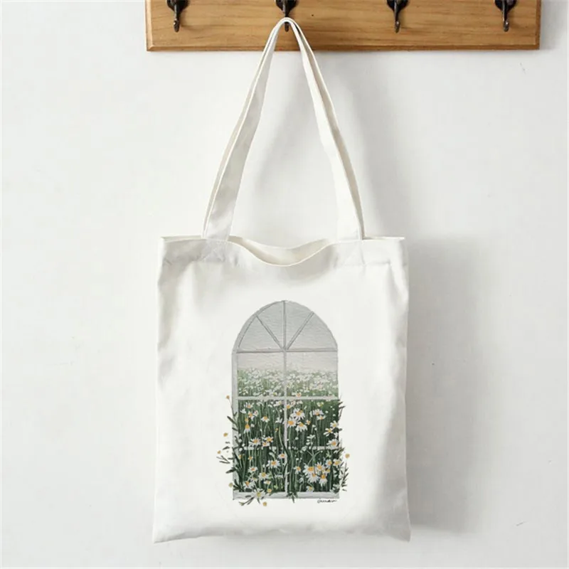 

Fashion Flowers Plant Art Print Shopping Bag Reusable Canvas Shopper Bag Tote Bag Handbag Women Female Cotton Cloth Shoulder Bag