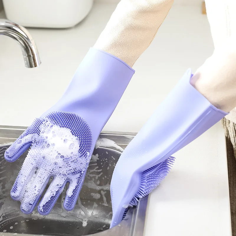 

1Pair Dishwashing Cleaning Gloves Magic Silicone Rubber Dish Washing Glove for Household Scrubber Kitchen Clean Tool Scrub