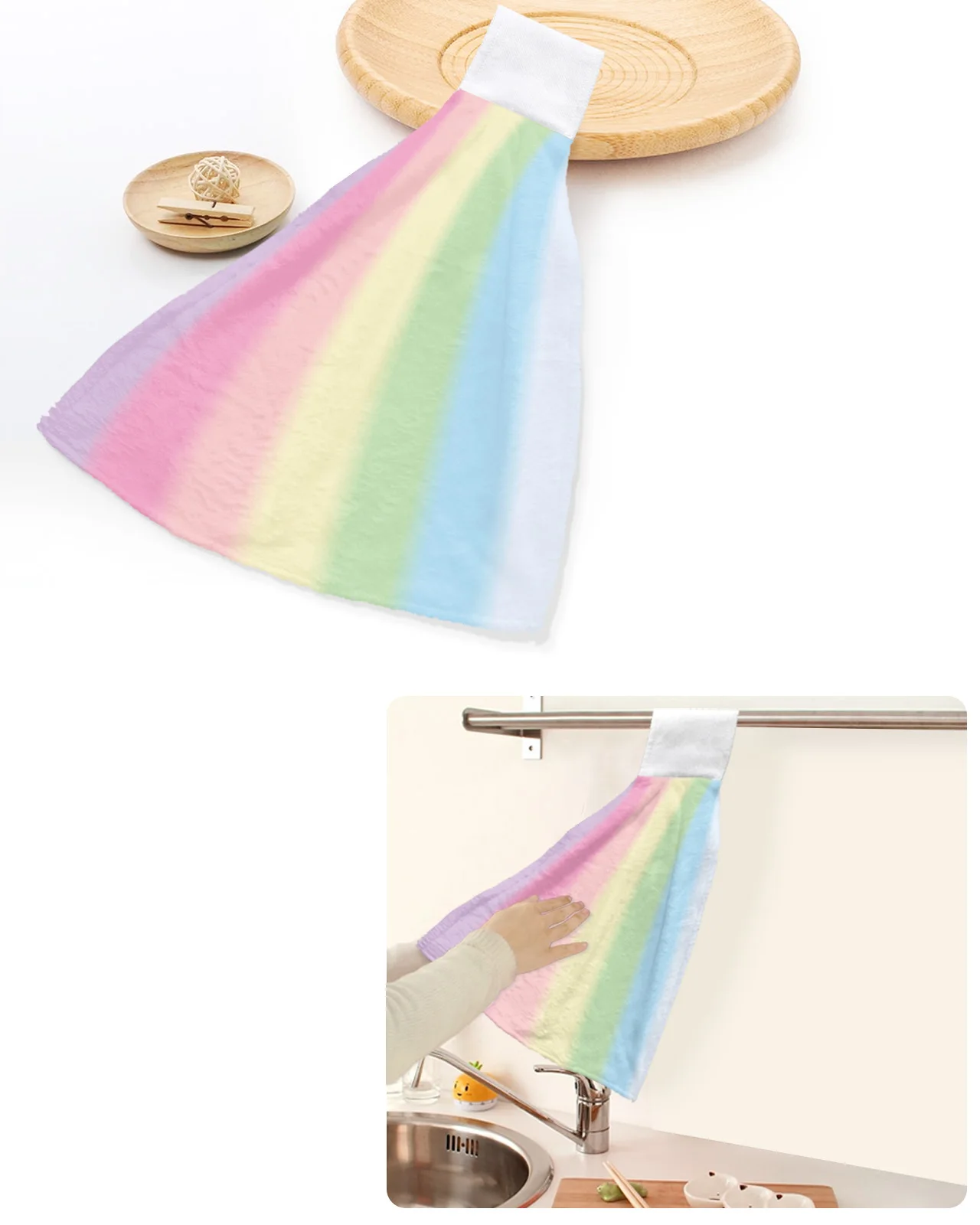 

Candy Rainbow Stripes Hand Towels Home Kitchen Bathroom Dishcloths Hand Towel With Hanging Loops Quick Dry Soft Absorbent Towels