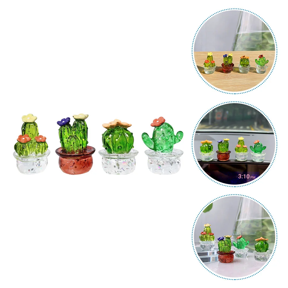 

4 Pcs Succulents Desk Accessory Miniatures Adorn Toy Room Resin Cactus Figurines Decor Statue Office Tabletop Decoration