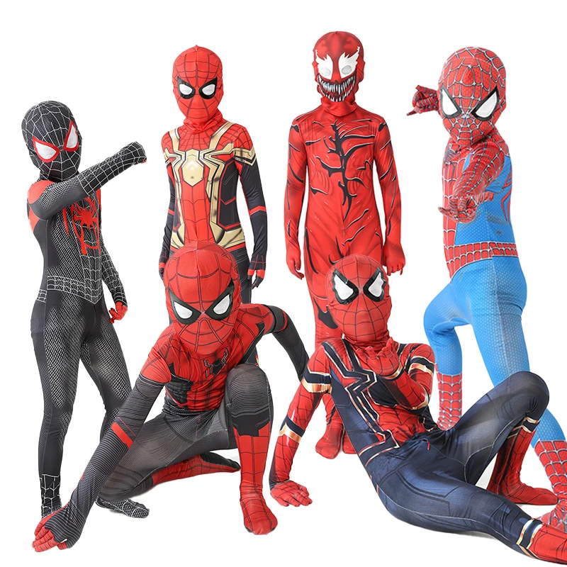 Superhero Spiderman Costume Bodysuit for Kids Spandex Zentai Halloween Spider Man Cosplay Jumpsuit 3D Style