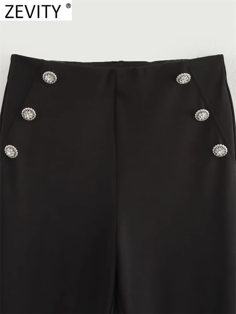 Zevity женские модные узкие брюки-карандаш с ромбовидными пуговицами брюки