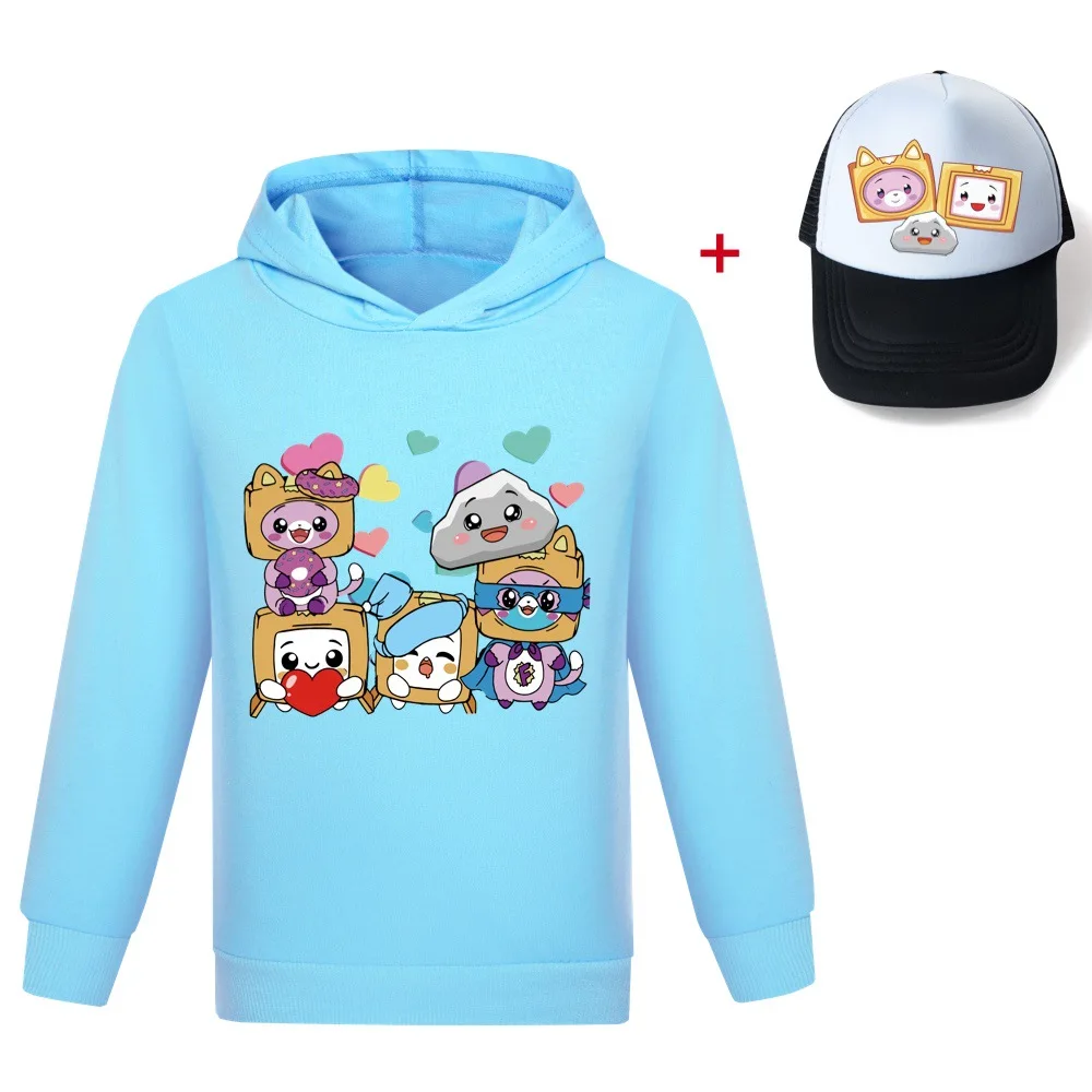 

Girls Hoodies Sweatshirt Lankybox Children Long Sleeve Cartoon Printing Tops Baby Boy Tshirt Autumn Coats Kids Clothes + Hat