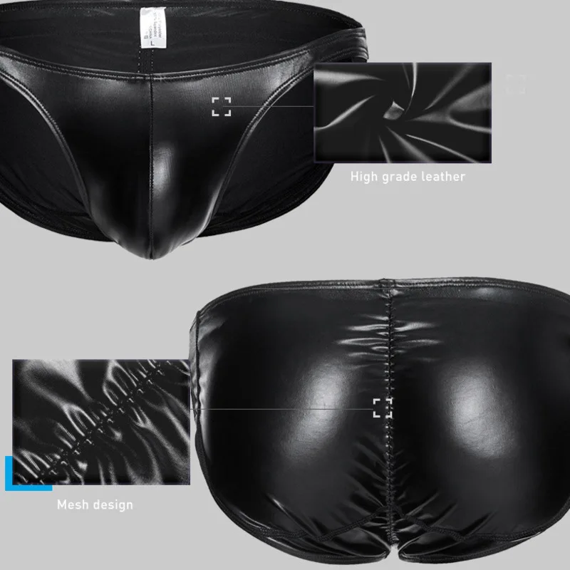 Men's Cup Stereoscopic U Front Raised Back Hip Design Anti-light Add Briefs Pu Leather Tanga Jockstrap Buttocks Underwear