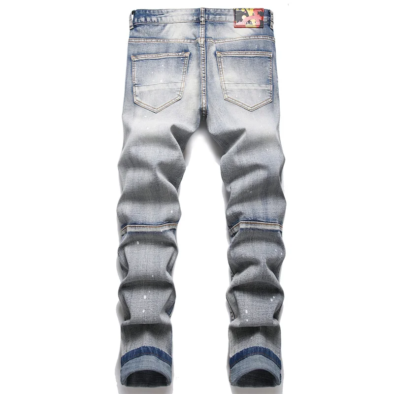 Men's Colorful Graffiti Printed Jeans Y2K Colorful Slim Fit Tapered Elastic Casual Pants Fashion Street Clothing Small Foot Pant