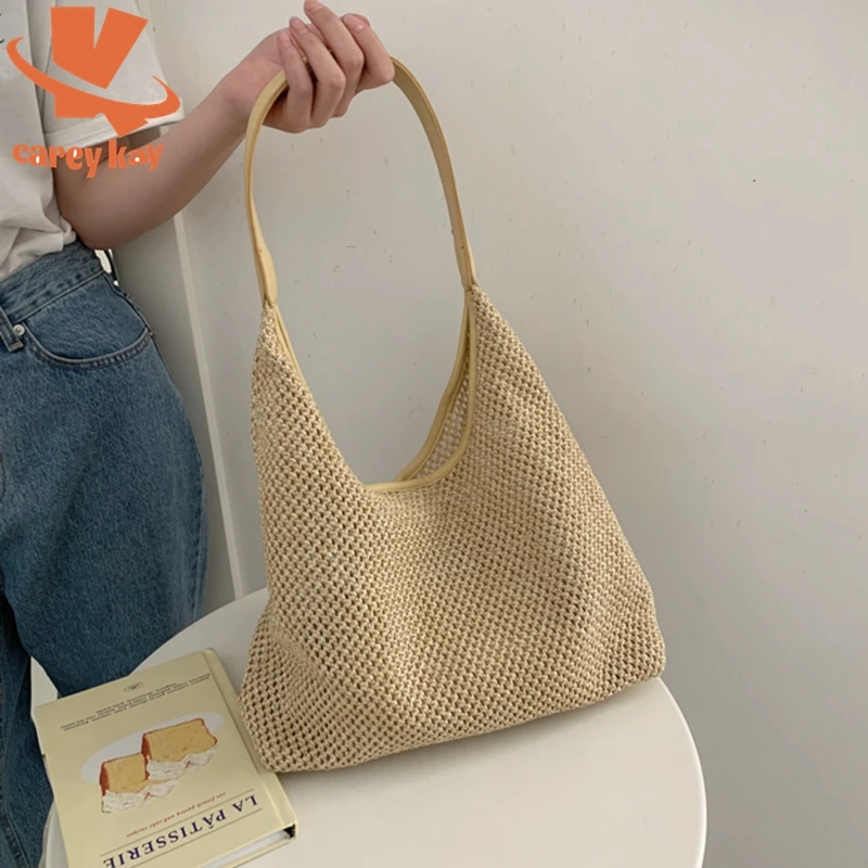 

CAREY KAY Brand Woven Women Shoulder Bag Summer 2022 Fashion Beach Straw Handbag and Purses Large Capacity Shoulder Armpit Bags