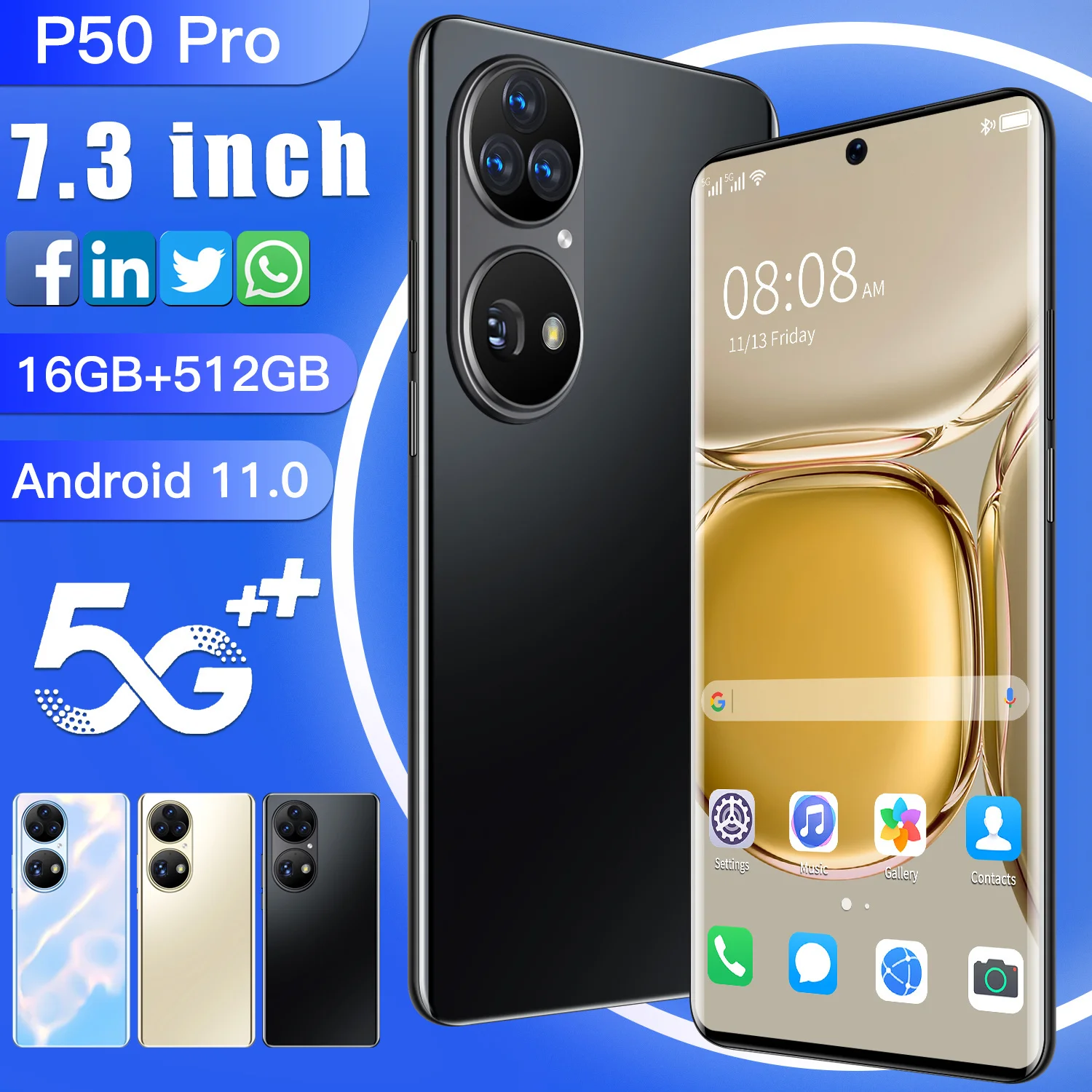 

Global Version P50 Pro 7.3Inch Smartphone 64MP Camera 16+512GB 8000mAh Battery 10 Core Android 11 Unlock Mobile Phone 2022 New