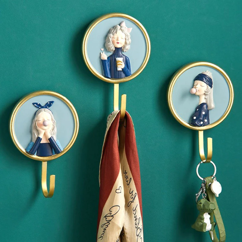 New Nordic Cute Bubble Girl Hook Creative Home Wall Resin Decorations Punch-Free Clothes | Wind Chimes &amp Hanging