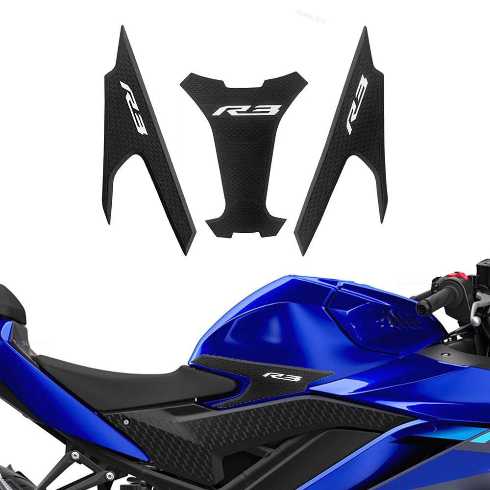 Фото Аксессуары для мотоциклов Yamaha YZF R3 R25 2019-2024, наклейки на топливный бак, противоскользящие защитные наклейки, наколенники №1