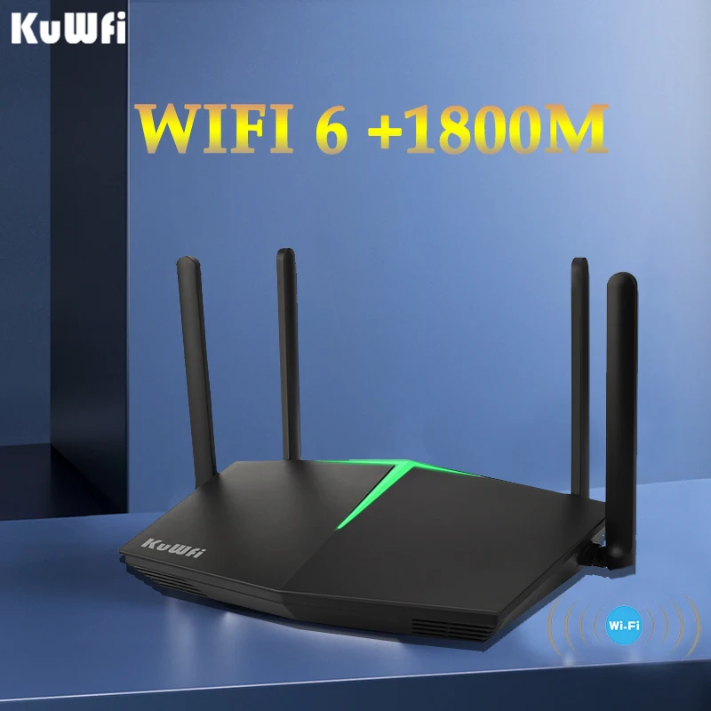 KuWFi WiFi6 Router Dual Band  2.4G+5.8G Wireless 1800Mbps WiFi Router Gigabit High-Speed Mobile Hotspot Support VPN 128 Users