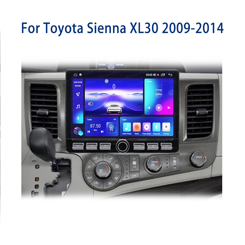 Фото Автомагнитола Android 16 для Toyota Sienna XL30 2009-2014, мультимедийный видеоплеер 5G, GPS-навигация, сенсорный экран, Bluetooth №5