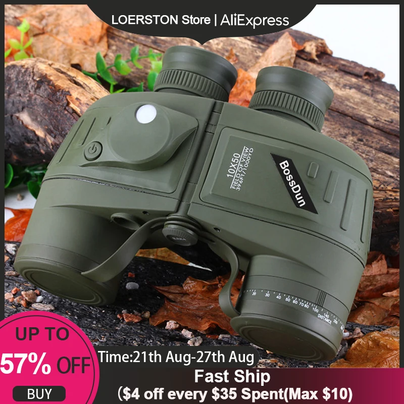 Бинокль HD 10x50 с компасом, профессиональный водонепроницаемый дальномер, мощный телескоп высокой мощности для наблюдения за птицами и охоты