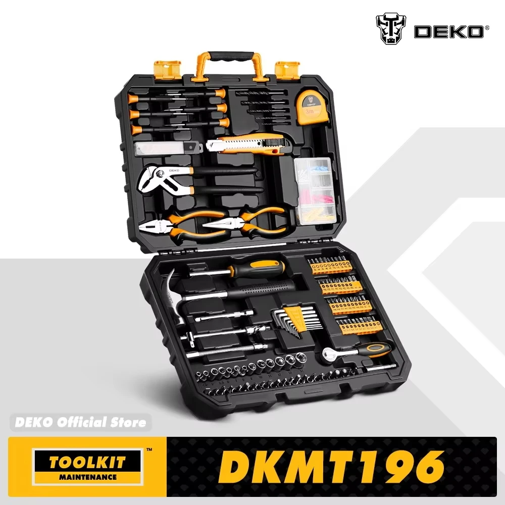 Фото DEKO Home DIY Набор инструментов для ремонта автомобилей 196 шт. Комбинированный набор инструментов Набор ручных инструментов с пластиковым набором инструментов Отвертка Молоток №1