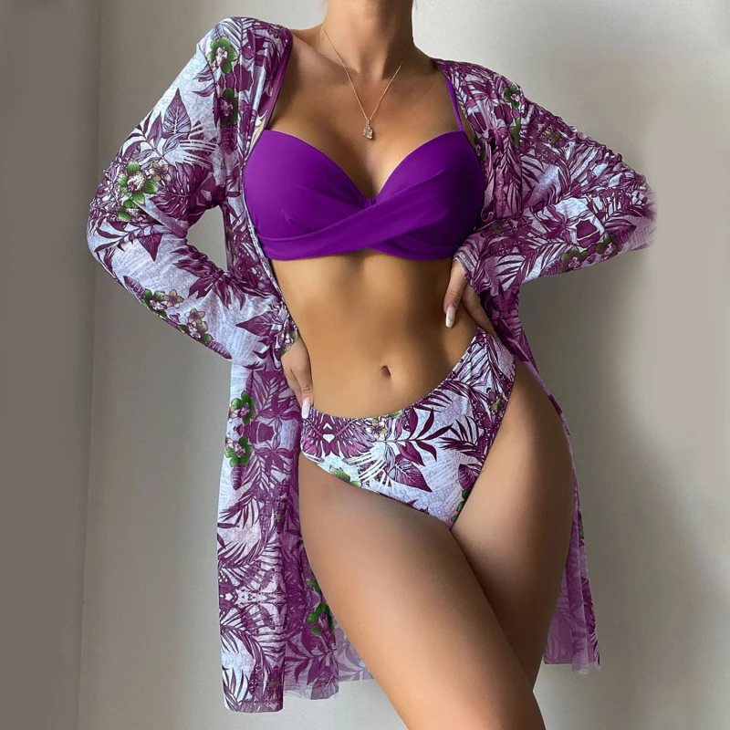 

Hot Sale woman Sexy Swimwear Split Three Piece Bikini Fashion Print Swimsuit Beach Sexy Bikini