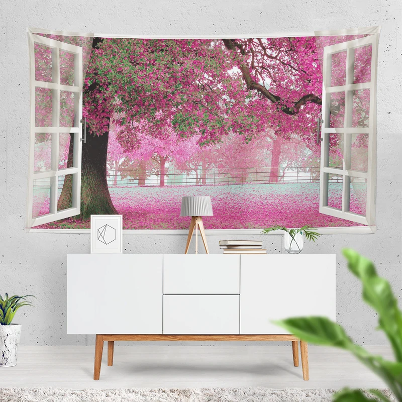 

Landscape Outside Window Tapestry Wall Hanging Coco Beach Living Room Blossom Botanical Aesthetic Bedroom Dorm Home Decoration