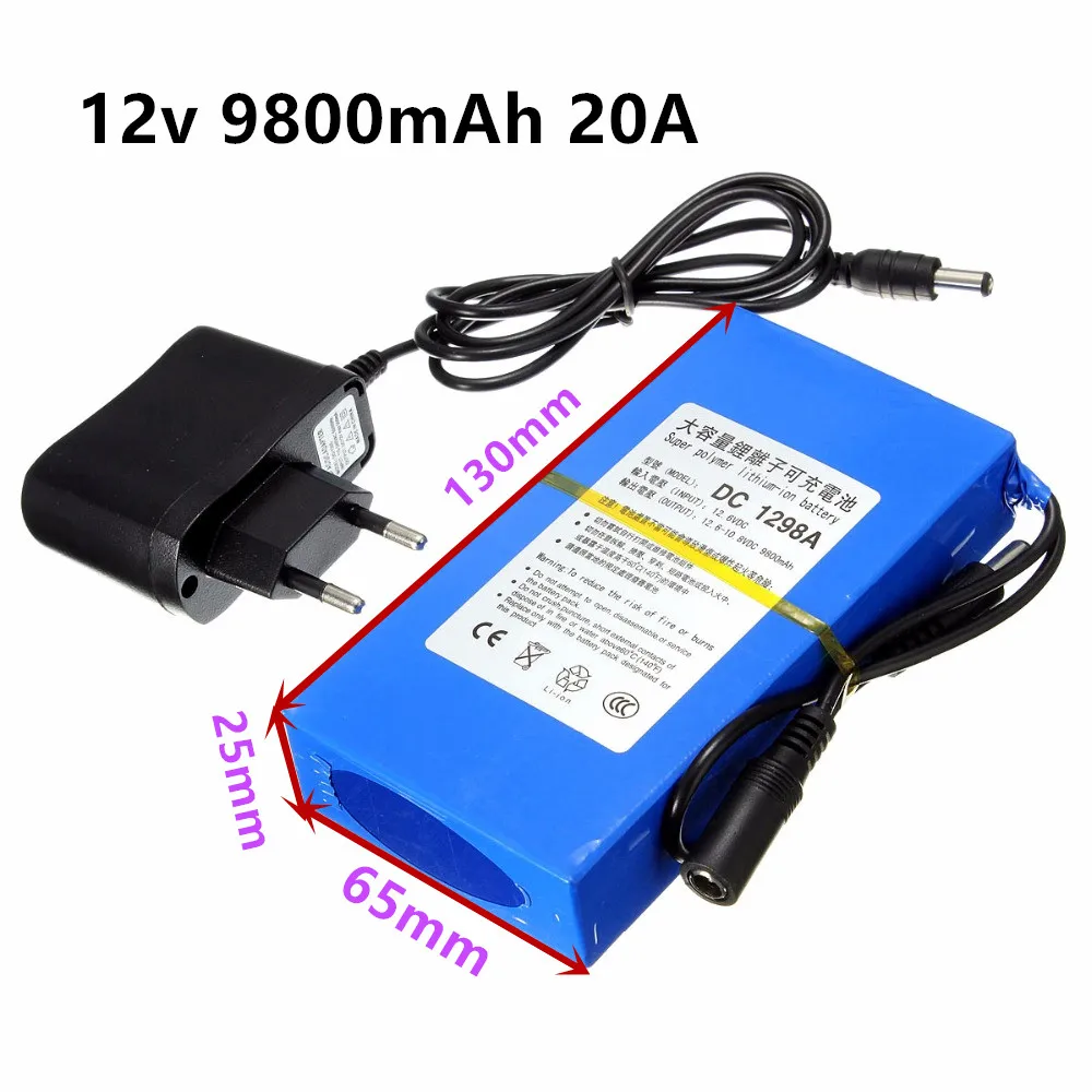 

2023 NEW DC 12 V 20000 mAh Li-lon DC12V Super Rechargeable Battery + AC Charger + explosion-proof switch US/EU Plug