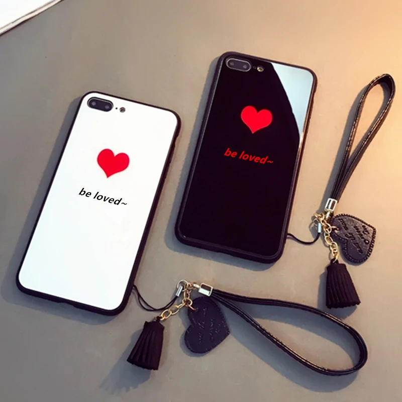 

Glass Phone Case For Oppo Find X2 X3 Realme X K3 XT X7 Q2 X50 V5 V11 V15 V13 5G ProLite Love Heart Protection Lanyard Hard Cover