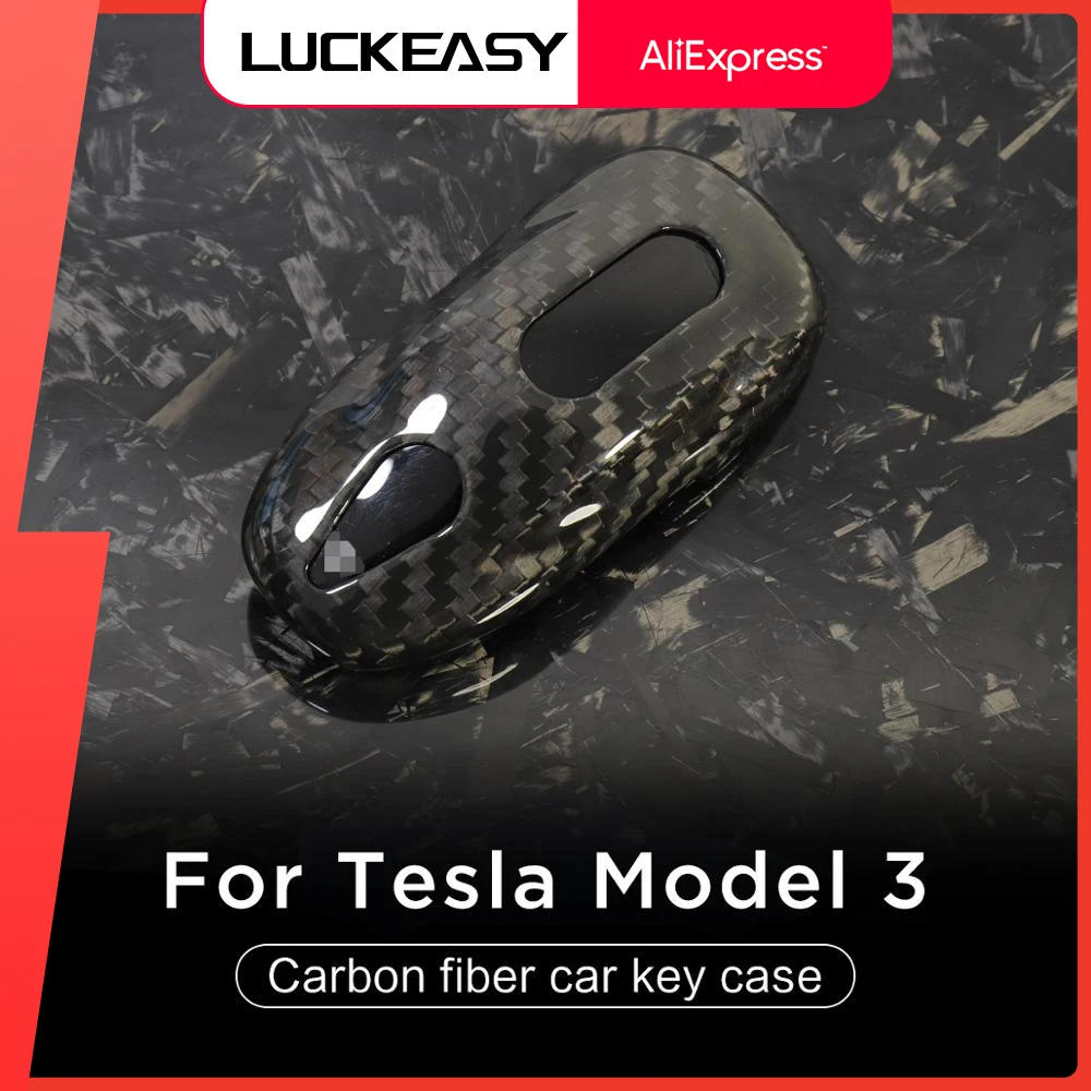 

LUCKEASY For Tesla Model 3 Key protector Auto Accessories model3 2022 key fob cover Car key Carbon fiber Case Hard Shell Cover