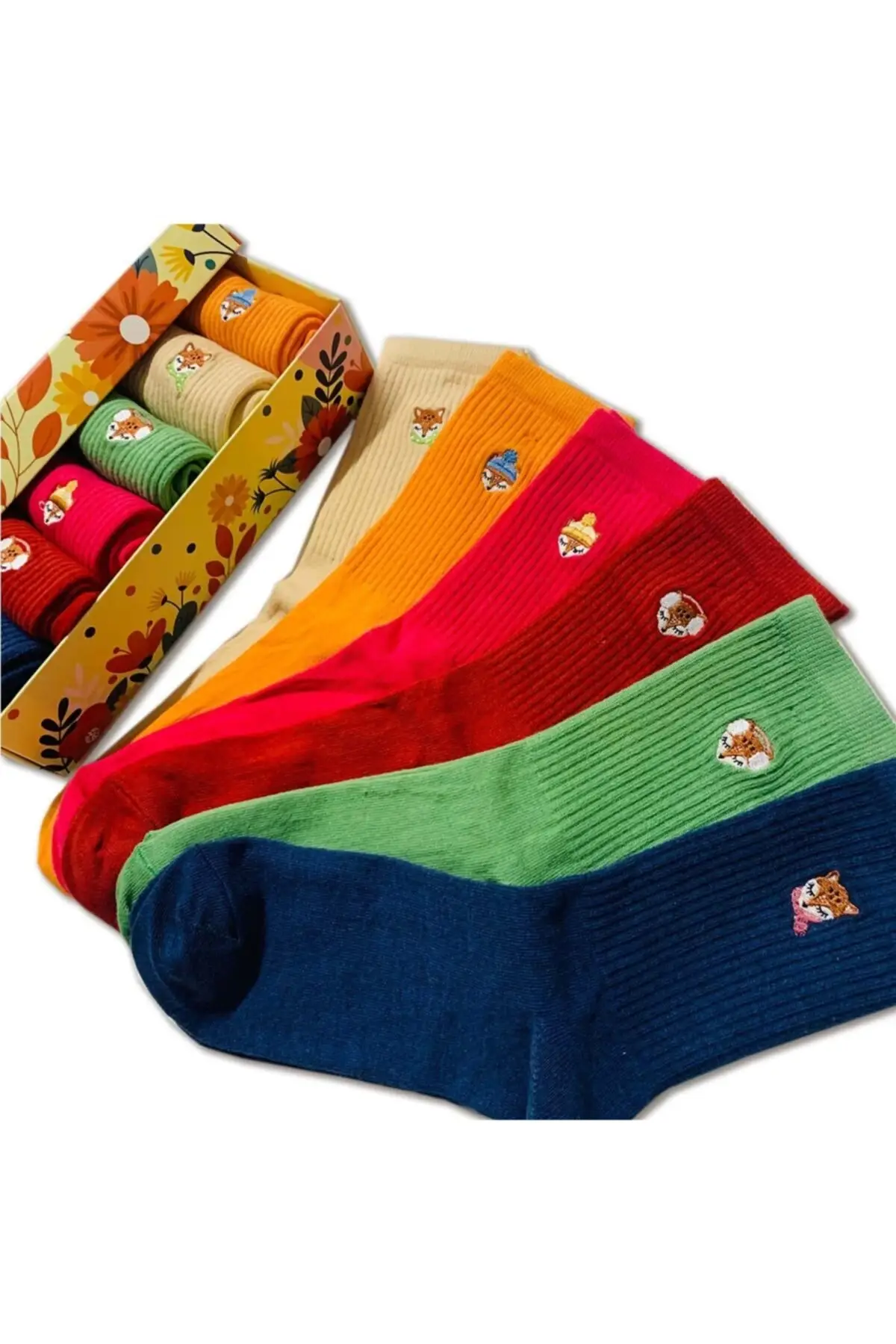 6pcs Fox Embroidery Colorful Patterned Sock Box,  2022 Season, Different And Vivid Colors ,Giftable, Free Shipping