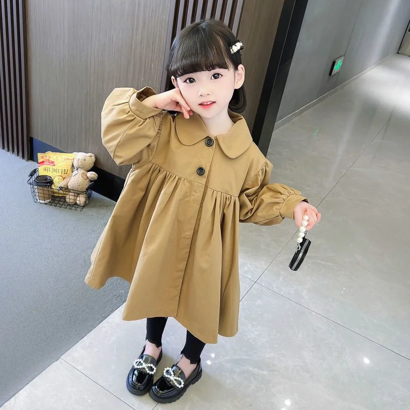 Пальто для девочек ветрозащитная куртка хлопковая верхняя одежда весна-осень 2023