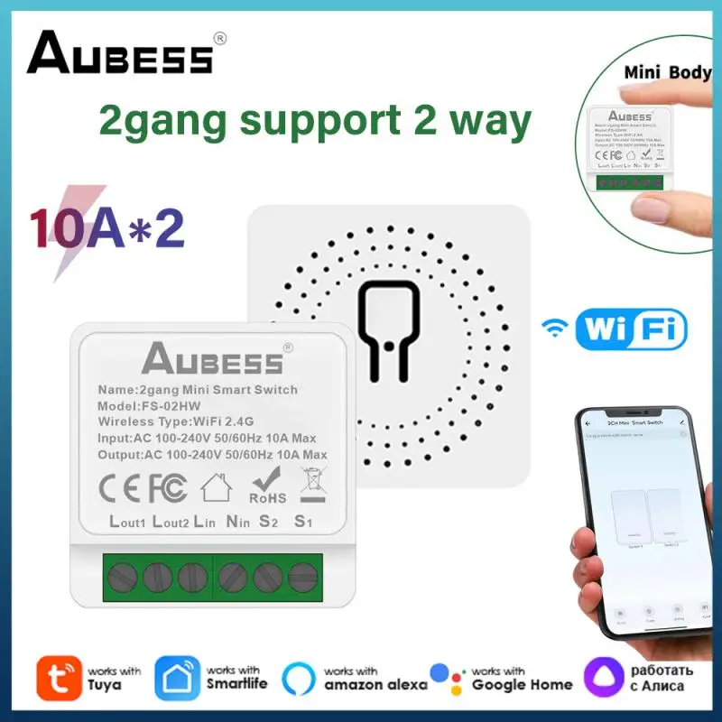 

Tuya Smart 2 Gang Mini WIFI Switch DIY Switch Module Support Two Way Switch APP Control Work With Alexa And Google Home Alice